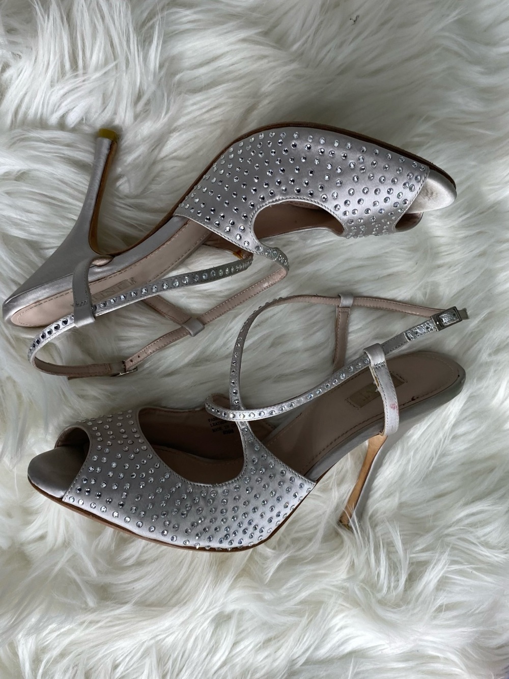 Glint Silver Rhinestone Peep-Toe Slingback Heels